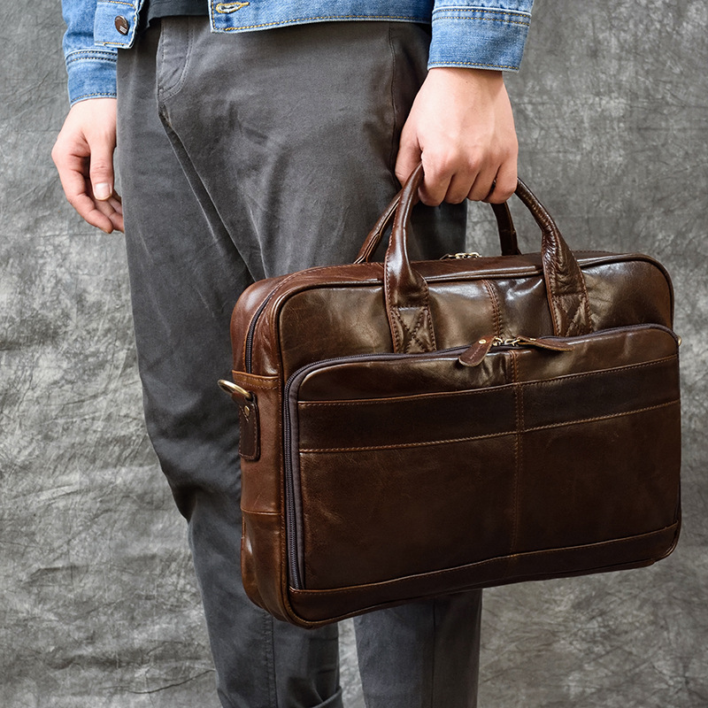 Leather Briefcase - 남성용 럭셔리 정품 가죽 핸드백, 여행