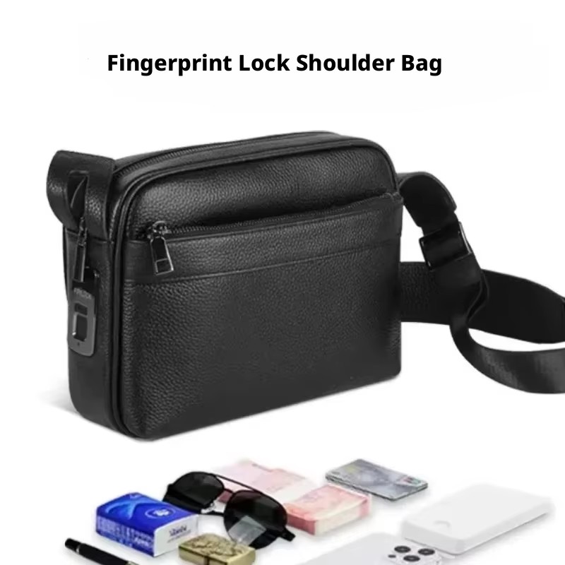 Leather Wallet Men - 남성용 지문 잠금 가방, 가죽 숄더백,
