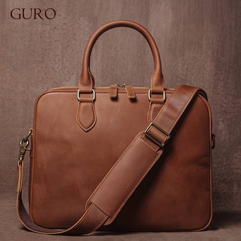 Leather Briefcase - GURO 남자 크레이지 호스 소 가죽
