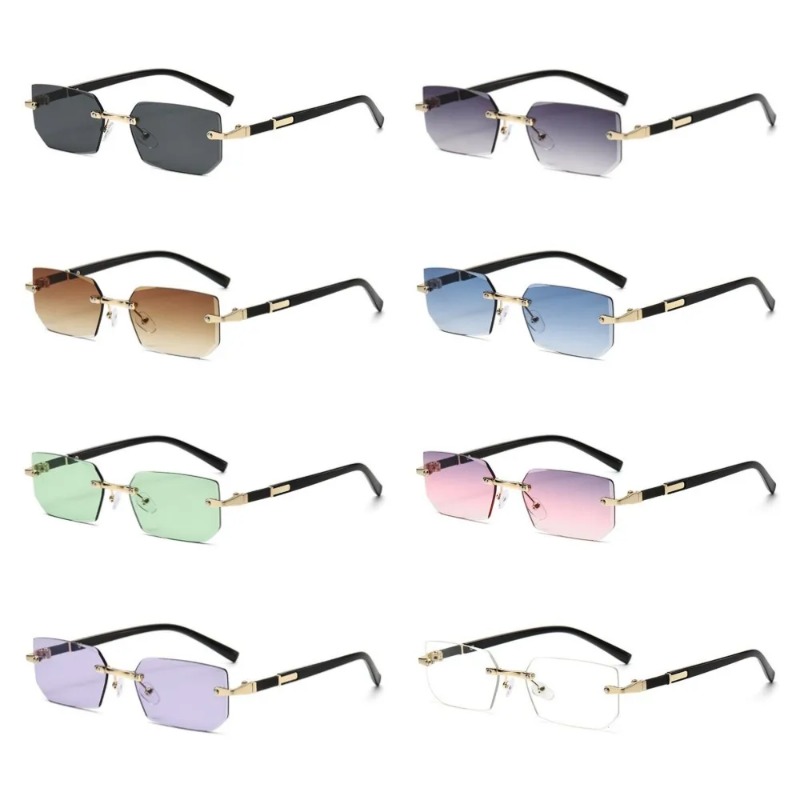 Designer Sunglasses - 무테 컷 엣지 직사각형 선글라스 유니섹스