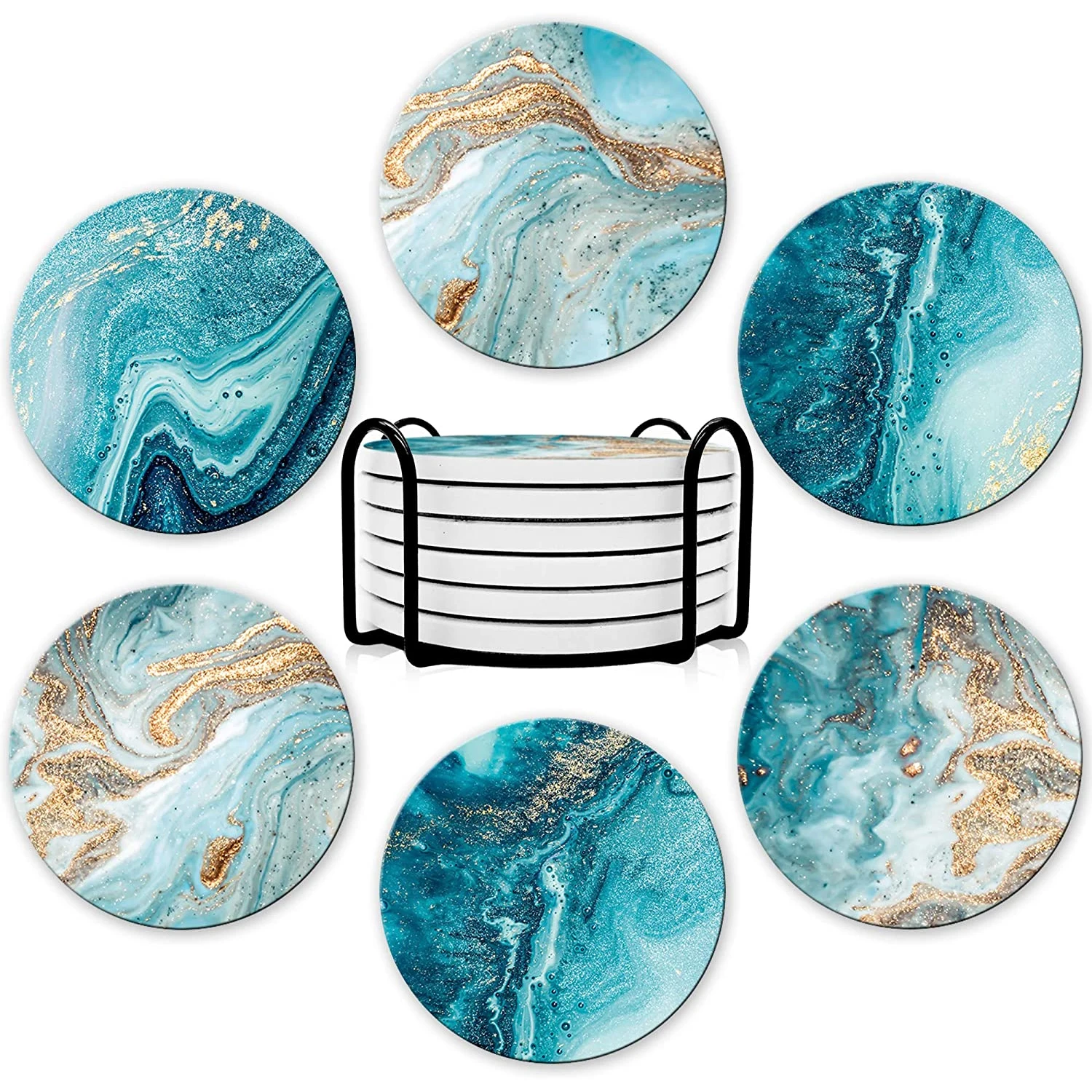 브래킷이 포함된 6개 음료 컵받침 세트, 대리석 스타일 - Marble Coaster Set 리뷰 및 가격