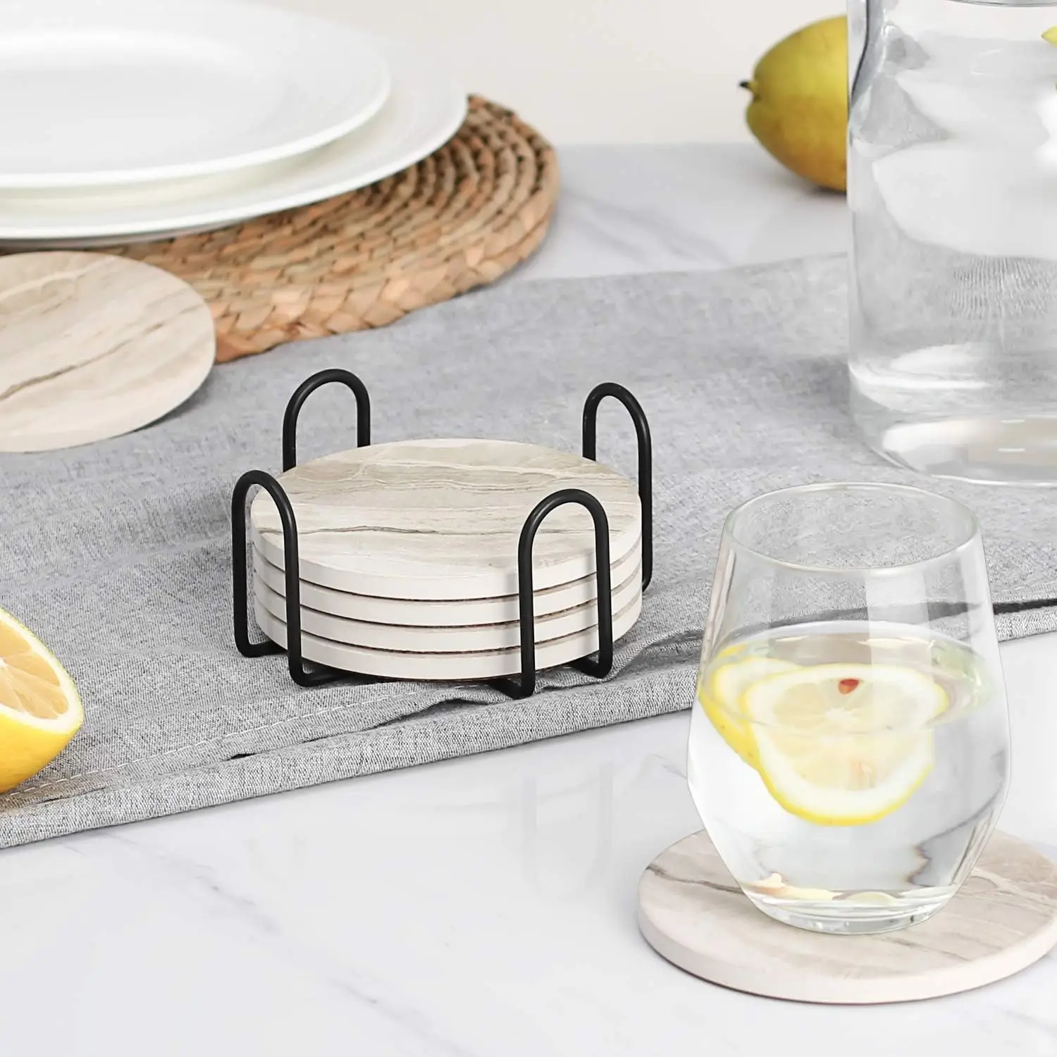 브래킷이 포함된 6개 음료 컵받침 세트, 대리석 스타일 - Marble Coaster Set 리뷰 및 가격