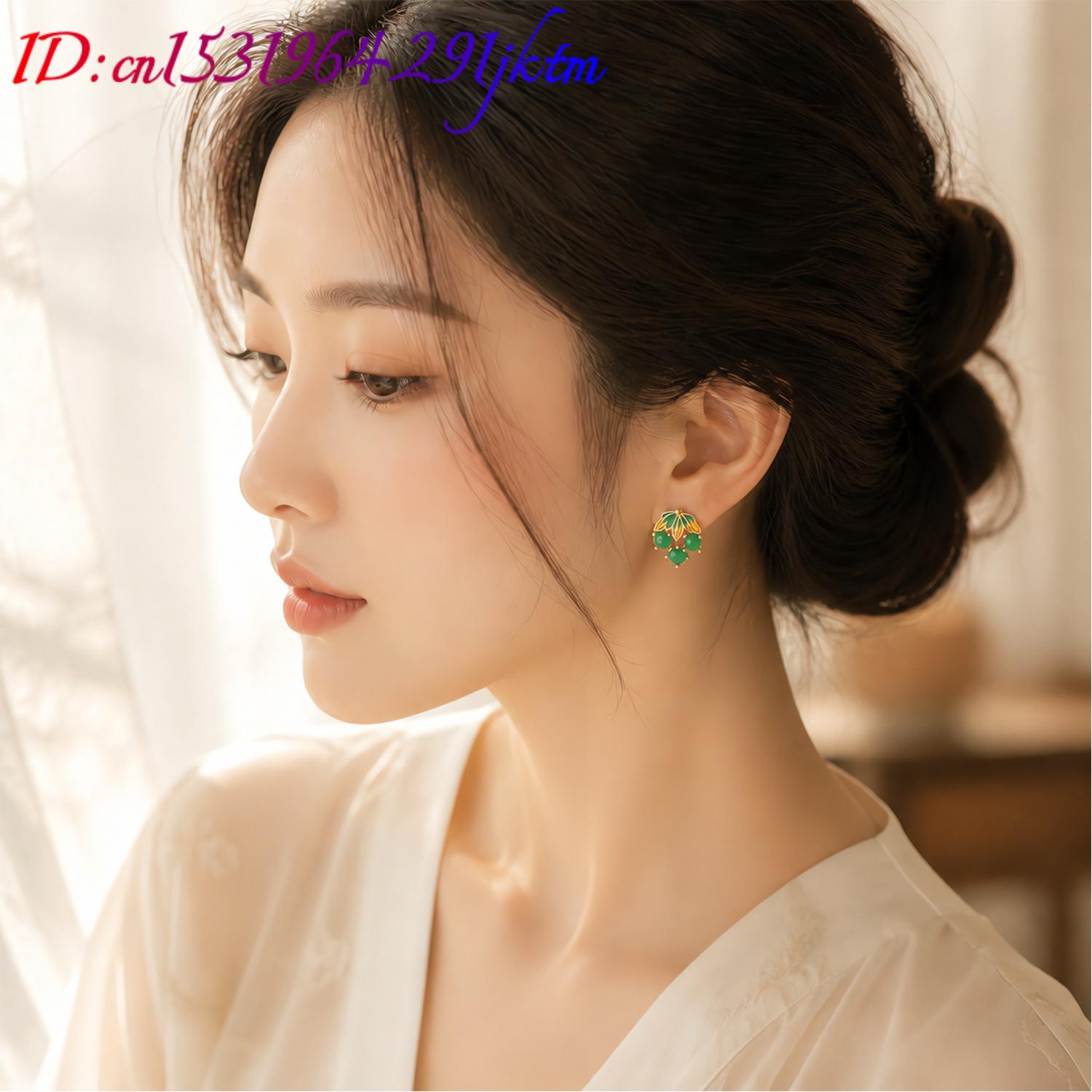 미얀마산 제이드 원석으로 만든 포도 모양 귀걸이, 빈티 - Gold Plated Jewelry 리뷰 및 가격