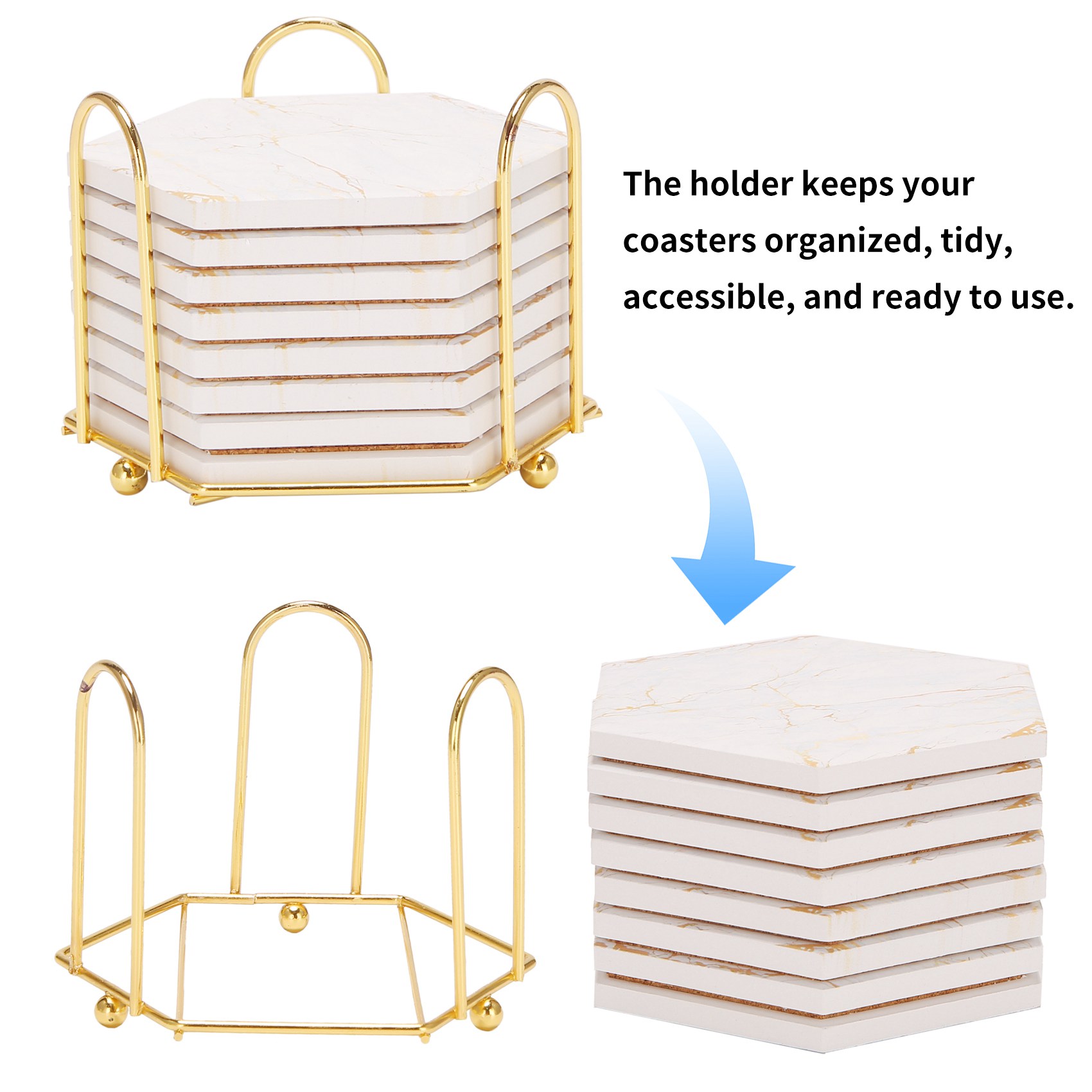 음료용 PC 코스터 8개 흡수성 홀더 포함 대리석 디자 - Marble Coaster Set 리뷰 및 가격