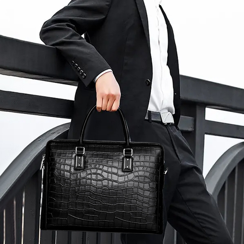 새로운 정품 가죽 남성용 서류 가방, 악어 무늬 엠보싱 - Leather Briefcase 리뷰 및 가격