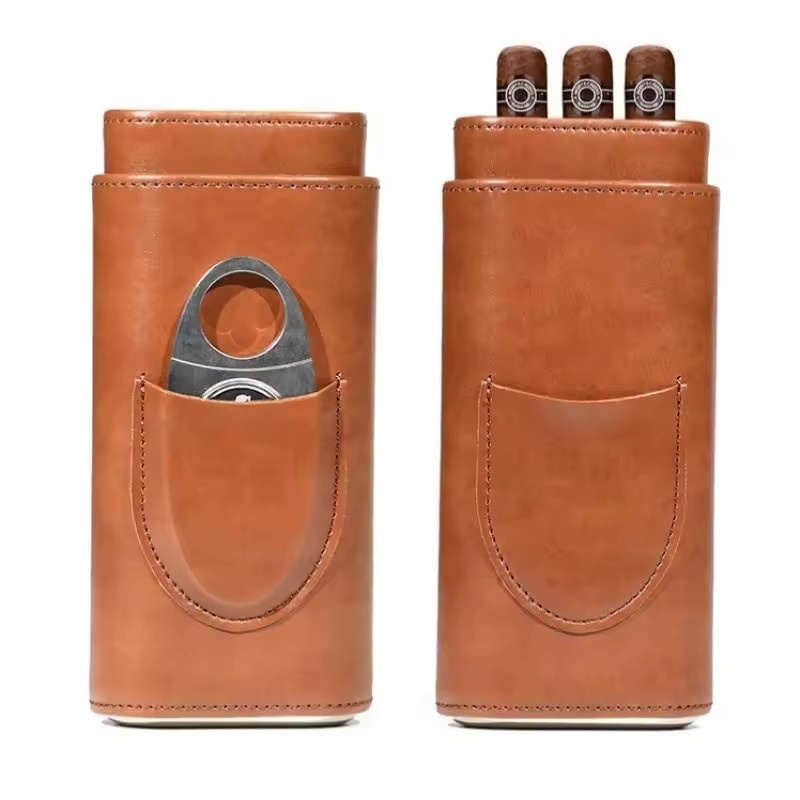 가죽 시가 케이스 3개의 손가락 수납 공간과 시더 우드 - Premium Cigar Case 리뷰 및 가격