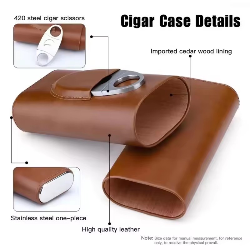 가죽 시가 케이스 3개의 손가락 수납 공간과 시더 우드 - Premium Cigar Case 리뷰 및 가격